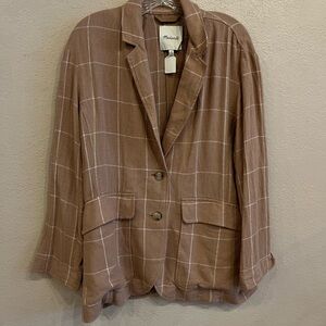 Madewell Breezewoven Larsen Blazer In Windowpane Linen Blend Tan Pockets Size M